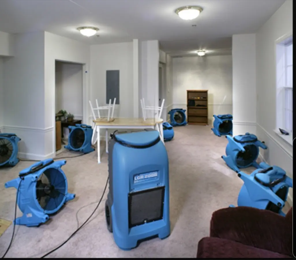 Air movers and dehumidifier setup for Water Damage Restoration in Lewisburg