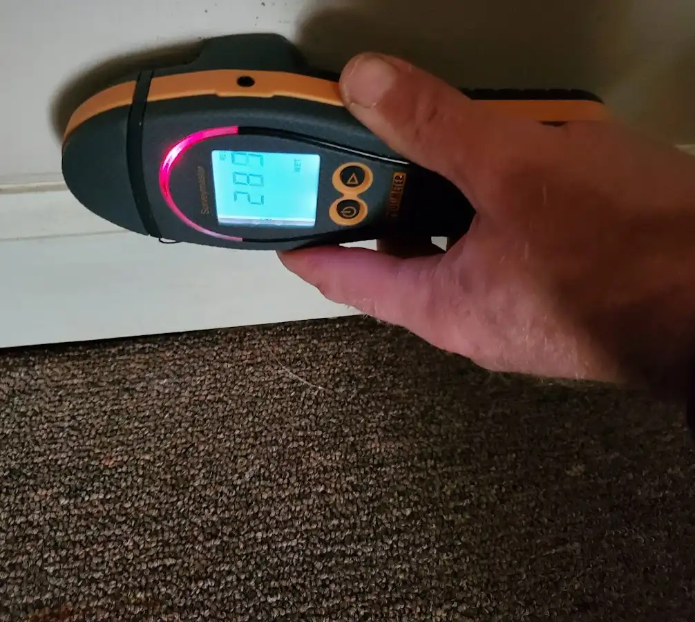 Moisture detection at baseboard during Burst Pipe Cleanup in Lewisburg